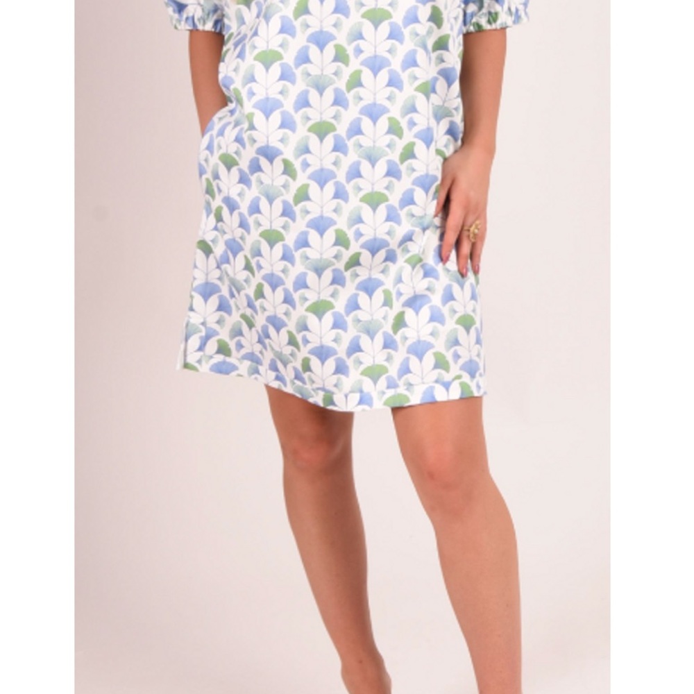 Emily McCarthy Short Sleeve Poppy Dress XXS Maiden Trellis Blue Green  Pockets - Picture 5 of 6